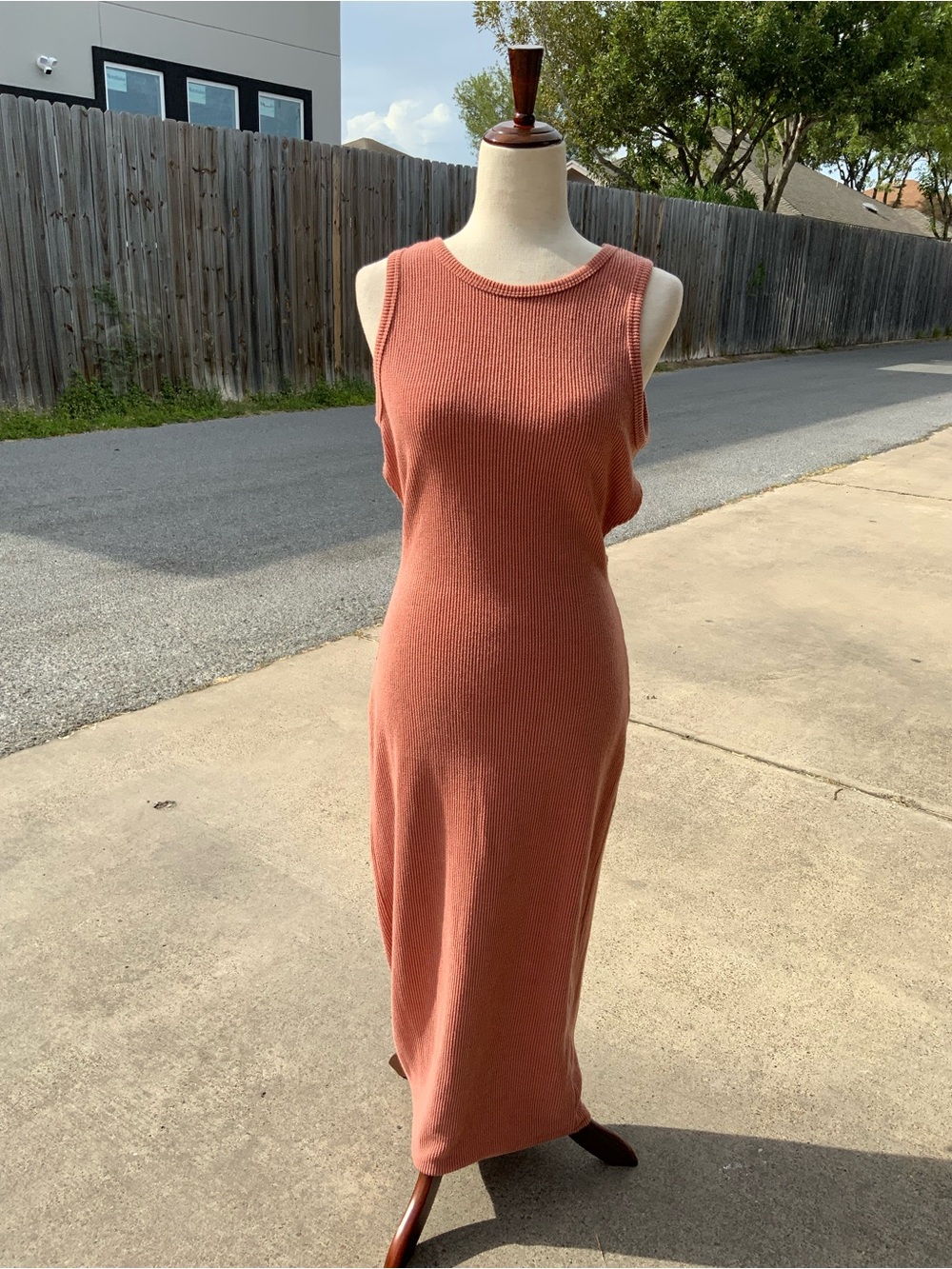Fashion Nova Rust Ribbed Open Back Tie Waist Maxi Dress large